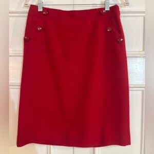 JCrew Red Wool Pencil Skirt with Button Detail size 0 GORGEOUS!